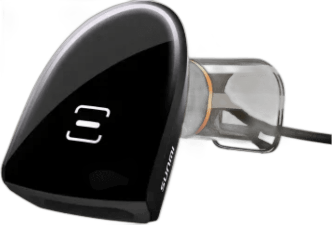 Top view showing the grip and scan window