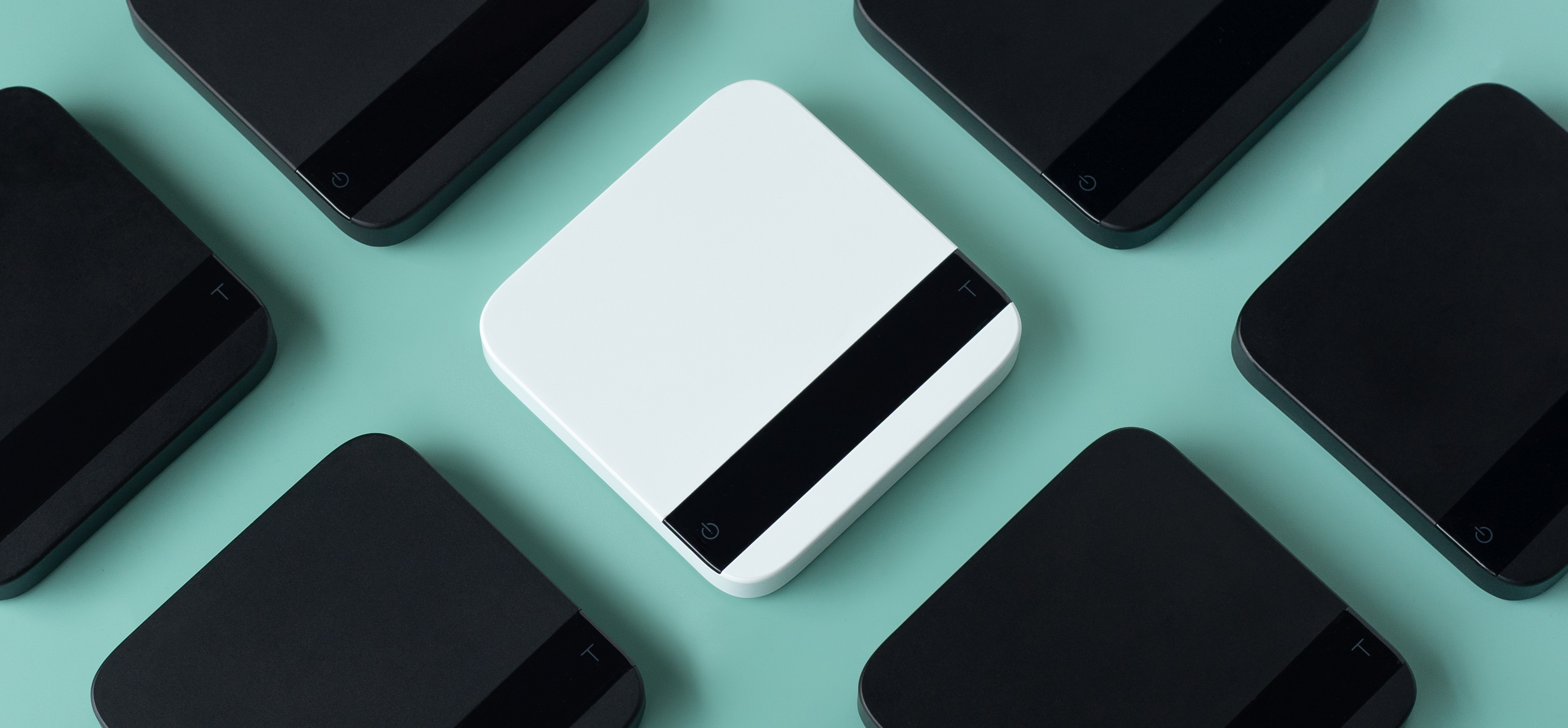 Acaia Lunar coffee scale in Beige White, arranged in a grid